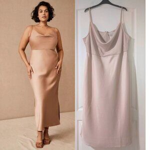BHLDN | Cali Satin Cowl-Neck Midi Slip Dress In Blush Pink